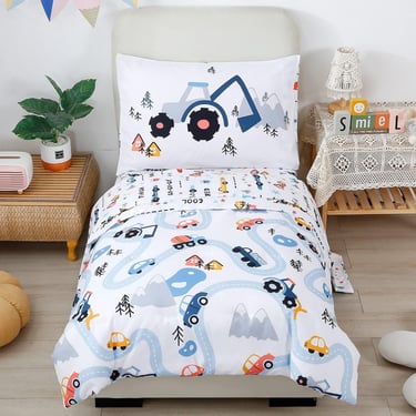 a bed with a bed and a teddy bear
