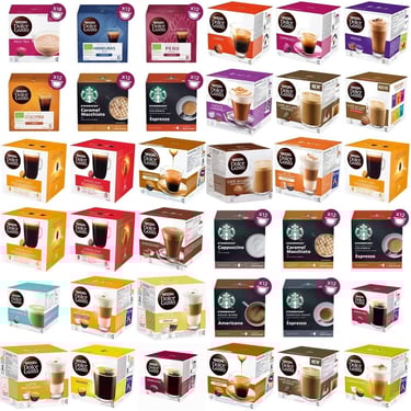 a variety of coffee pods are shown in this image