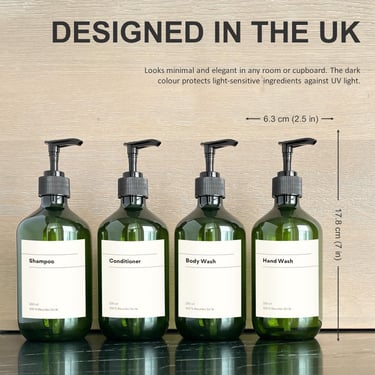 three bottles of soap with labels on them