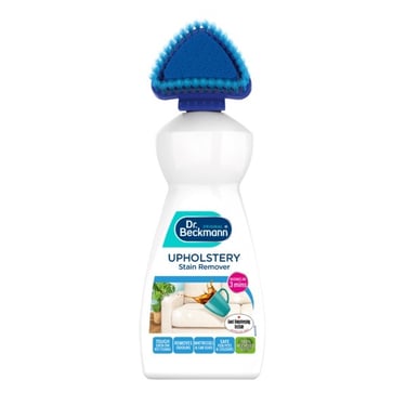 a bottle of liquid soap with a blue and white background