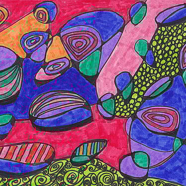 abstract hand drawn neurographic art , abstract shapes and colours 