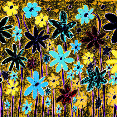 abstract hand drawn flowers in various shapes and colours on textured abstract background