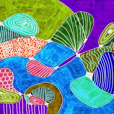 Abstract vibrant coloured hand drawn shapes and lines