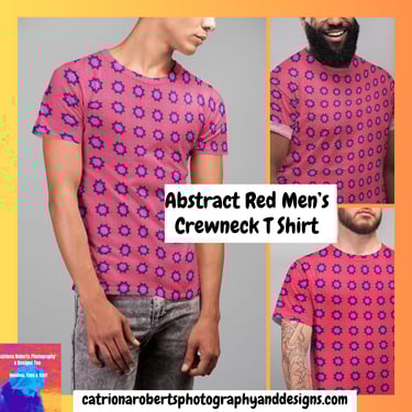 Digital image of three male models wearing a crewneck tshirt featuring Abstract Red design.