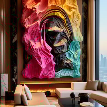 Mural 3D Volcanic Pulse multicolor en ático de Roma— Pedro Alonso Studio.