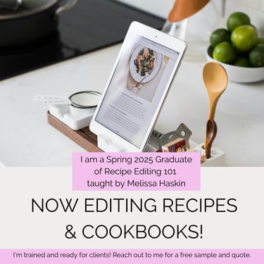 Certificate from Melissa Haskin's Recipe Editing 101 course