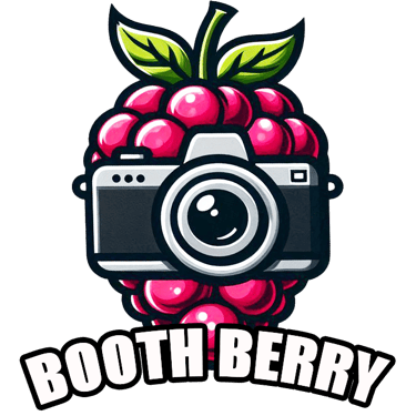 Booth Berry photo booth logo, a camera with a camera and a raspberry