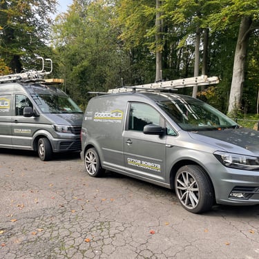 vw crafter vw caddy parked sign written Goodchild roofing