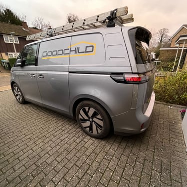 Goodchild Roofing sign written VW buzz