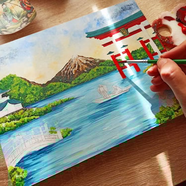 joyero japonés pintado a mano