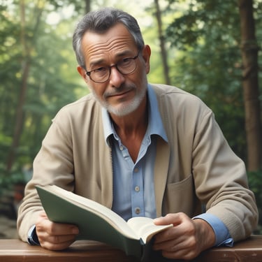 A thoughtful reader sitting in a cozy corner with a book.