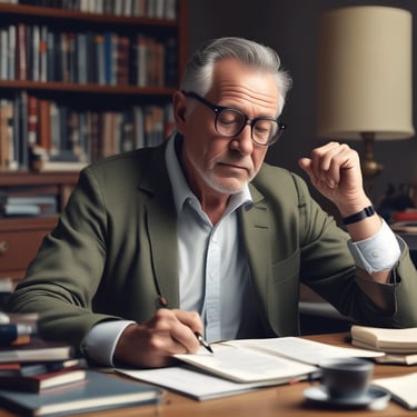A thoughtful reader sitting in a cozy corner with a book.