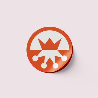 Orange sticker with the brand logomark