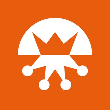 Royal Jester Games logomark. It is a circle with a crown and jester cowl inside.