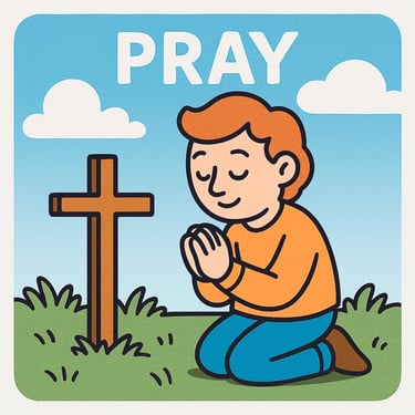 Cartoon illustration of young person praying.