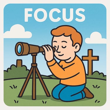 Young person focusing a spiritual telescope in hopes of finding peace.