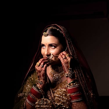 Candid bridal portrait photography, bride on the phone before the ceremony