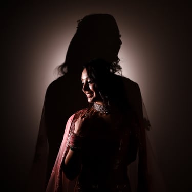 Shivangi Wedding day Backlit silhouette bridal portrait photography