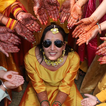 Haldi ceremony attire and decor, Indian wedding tradition photography