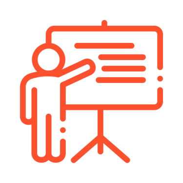 a person standing in front of a presentation board