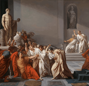  Los Senadores y "Brutos" atacando a Julio César en el "Templo" {Templo de César} en el año 44 a.C.