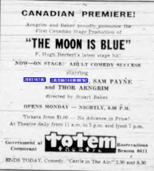 The Moon is Blue newspaper ad