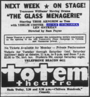 The Glass Menagerie newspaper ad