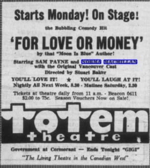 For Love or Money newspaper ad
