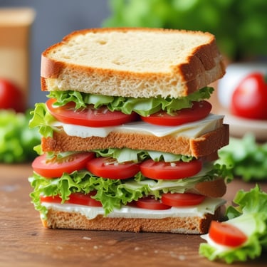 um lanche de pão de forma recheado de alface, tomate e queijo