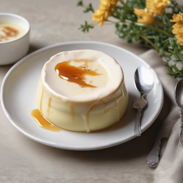 um doce de pudim pequeno dentro de um prato