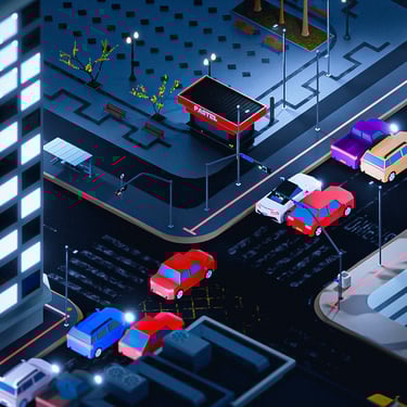 Cenário modelado em 3D inspirado no cruzamento da Francisco Glicário e General Osório de noite