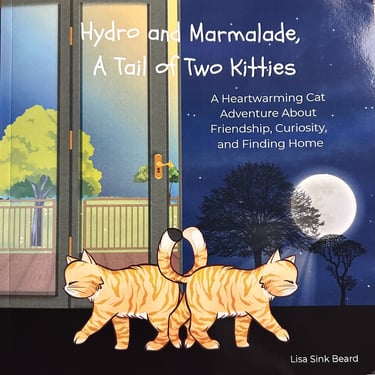 Book cover of Hydro and Marmalade, A Tail of Two Kitties, featuring two orange tabby cats under a full moon.