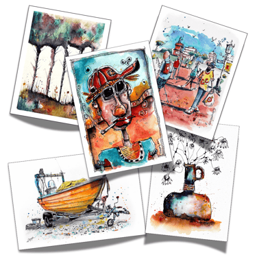 a selection of ink and watercolour sketches from my online courses