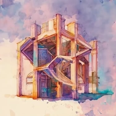 Gen AI watercolor - custom-built architectural structure