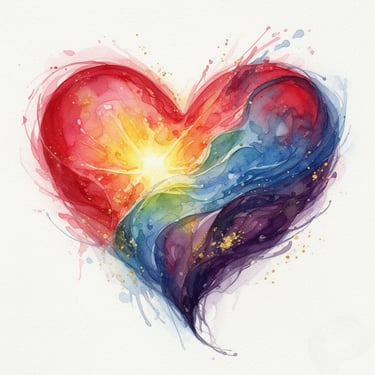 Gen AI - watercolour icon of a colourful heart
