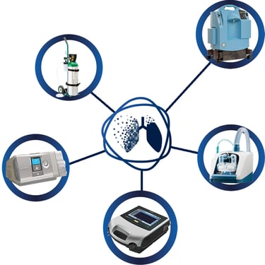 Concentradores de aires, Tanques de oxígeno, CPAP, BiPAP's, Sistemas de Alto Flujo, Ventiladores