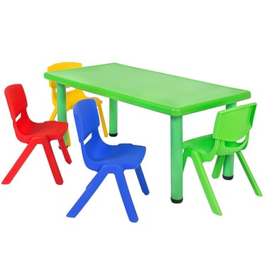 a table with a colorful plastic table top