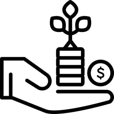 a hand holding a coin and a plant