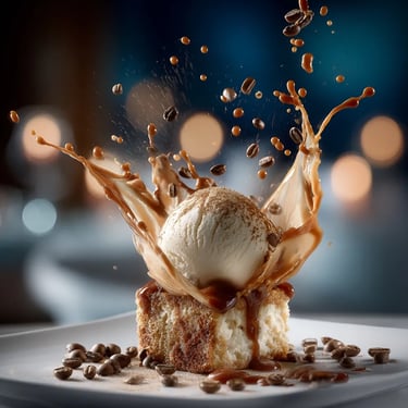Café helado con salpicadura de leche, fotografía de producto de bebida creada con IA