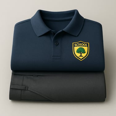 a school uniform shirt with a school crest on the front