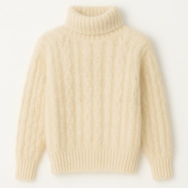 a white sweatered sweater with a turtle neck and a turtle neck