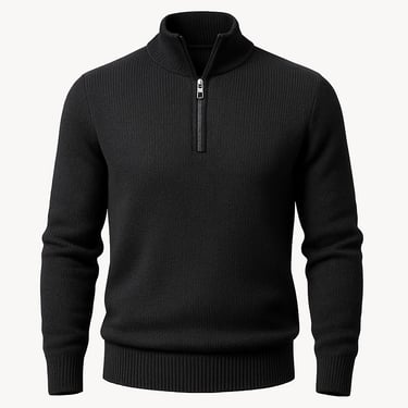 a black sweater - neck sweater with a zipped zipped neck