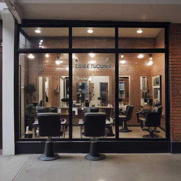 A smiling hairstylist working on a client's hair.