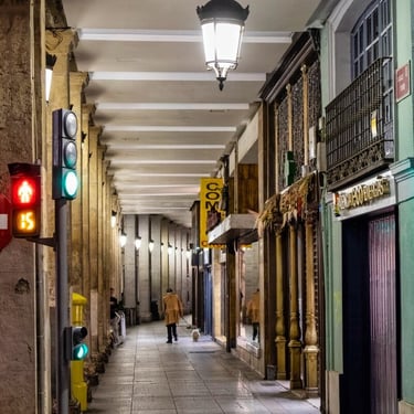 Palencia. Calle Mayor. Soportales