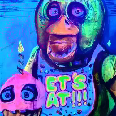 Chica Fnaf fan art. Original mixed media artwork by the artist Angelina Nazarenko. ArtNess. UV 