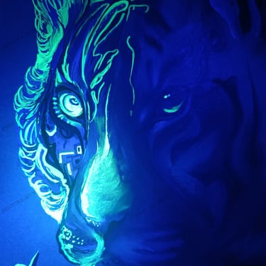Original Neon fluorescent Tiger artwork. traditional artwork by the artist Angelina.NartNess UV