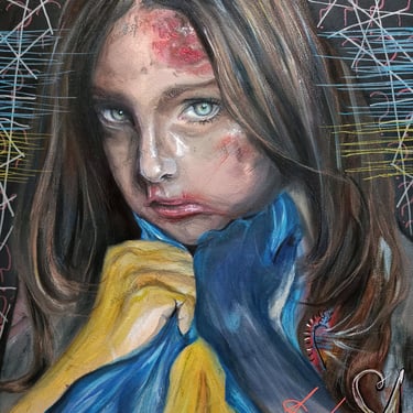 Artwork about the war in Ukraine 2024. Painting. Young Artist. Oil and Mixed media painting. Angelina Nazrenko. ArtNess. 16