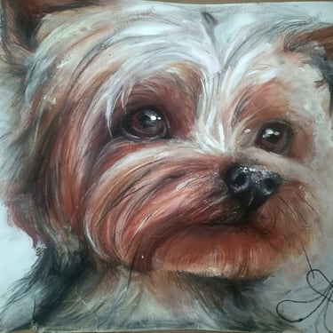 Original dog drawing. Original mixed media Yorkshire terrier drawing. Original dog drawing young artist. By A.N ArtNess 