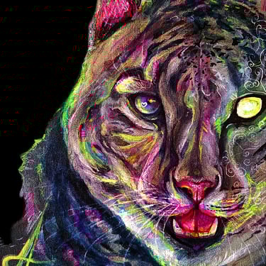 Original Neon fluorescent Lynx artwork traditional artwork by the artist Angelina.NartNess