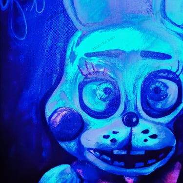 Toy Bonnie Fnaf fanart. Original mixed media artwork by the artist Angelina Nazarenko. Young Artist. ArtNess. UV